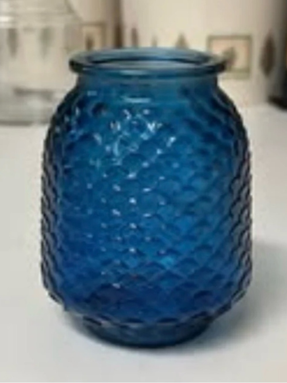 Vintage MCM Blue Fish Scale Art Glass Vase Empoli Italy